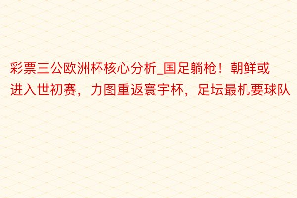 彩票三公欧洲杯核心分析_国足躺枪！朝鲜或进入世初赛，力图重返寰宇杯，足坛最机要球队